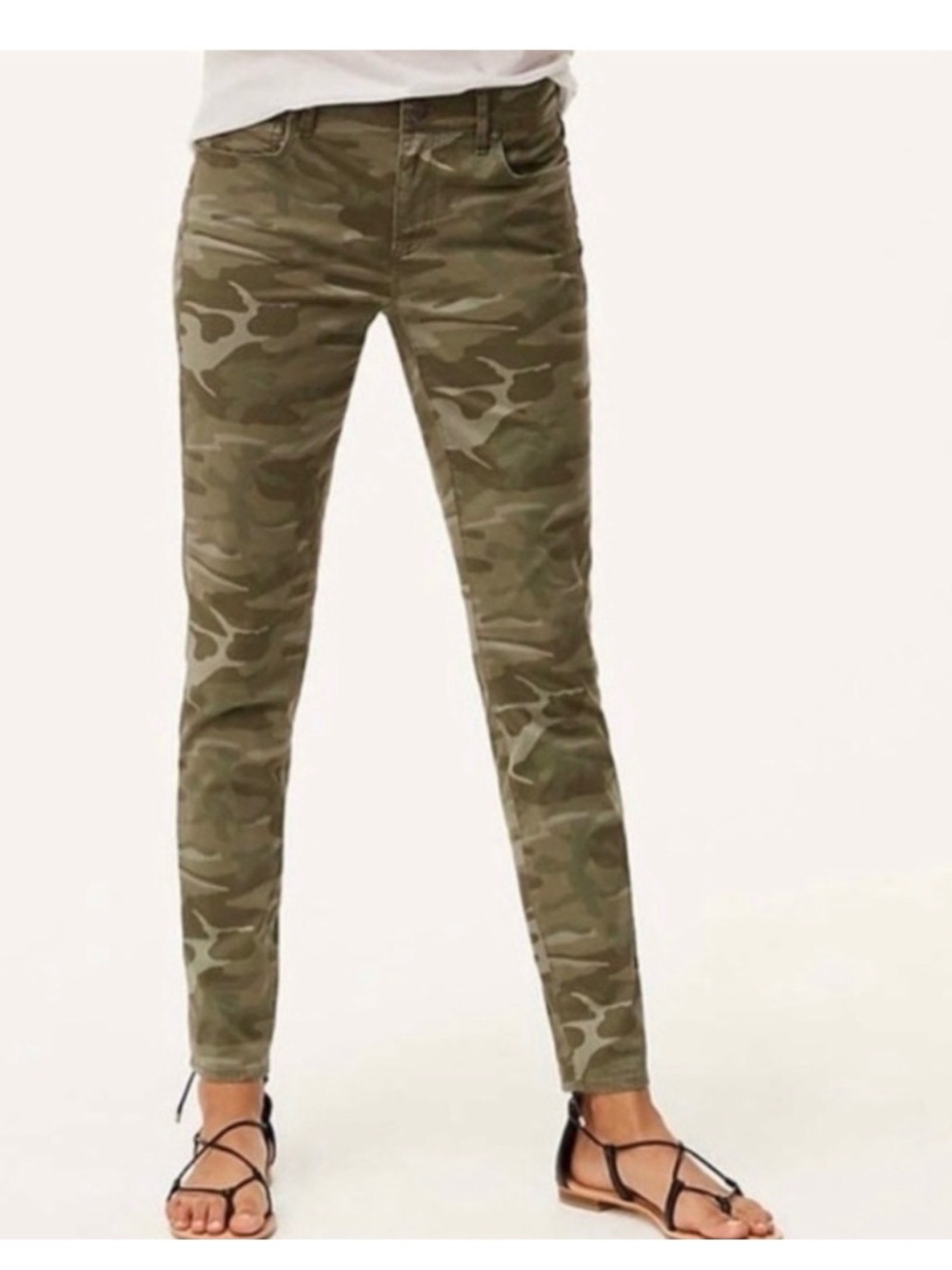 LOFT Olive Camo Skinny Pants